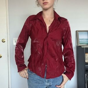 Red button up blouse